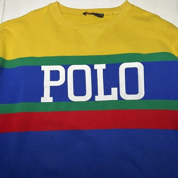 Polo Ralph Lauren Mens Striped Colorblock Crewneck Sweatshirt Size M